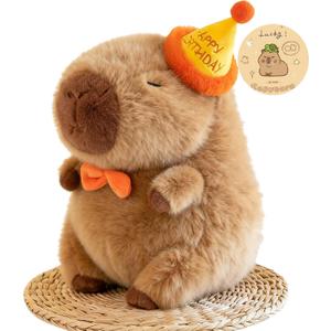 Capybara Plush with Birthday Hat, Kawaii Capybara Doll Stuffed Birthday Gifts Party Decoration, Cute Plush Toy for Girls Cartoon Fans