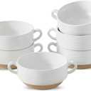 Hasense Ceramic Soup Bowls with Handles, 20 oz Oven Safe French Onion Soup Bowls Set of 6, White Serving Dishes for Entertaning, Ideal for Soup, Salad, Stew, Microwave & Dishwasher Safe