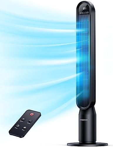 VAGKRI Tower Fan for Bedroom, 42 Inch Quiet Floor Fan with 135° Vertical 90°Oscillation Fans for Indoors, 4 Modes, 4 Speeds, 15H Timers Standing Bladeless Fans with Remote Black