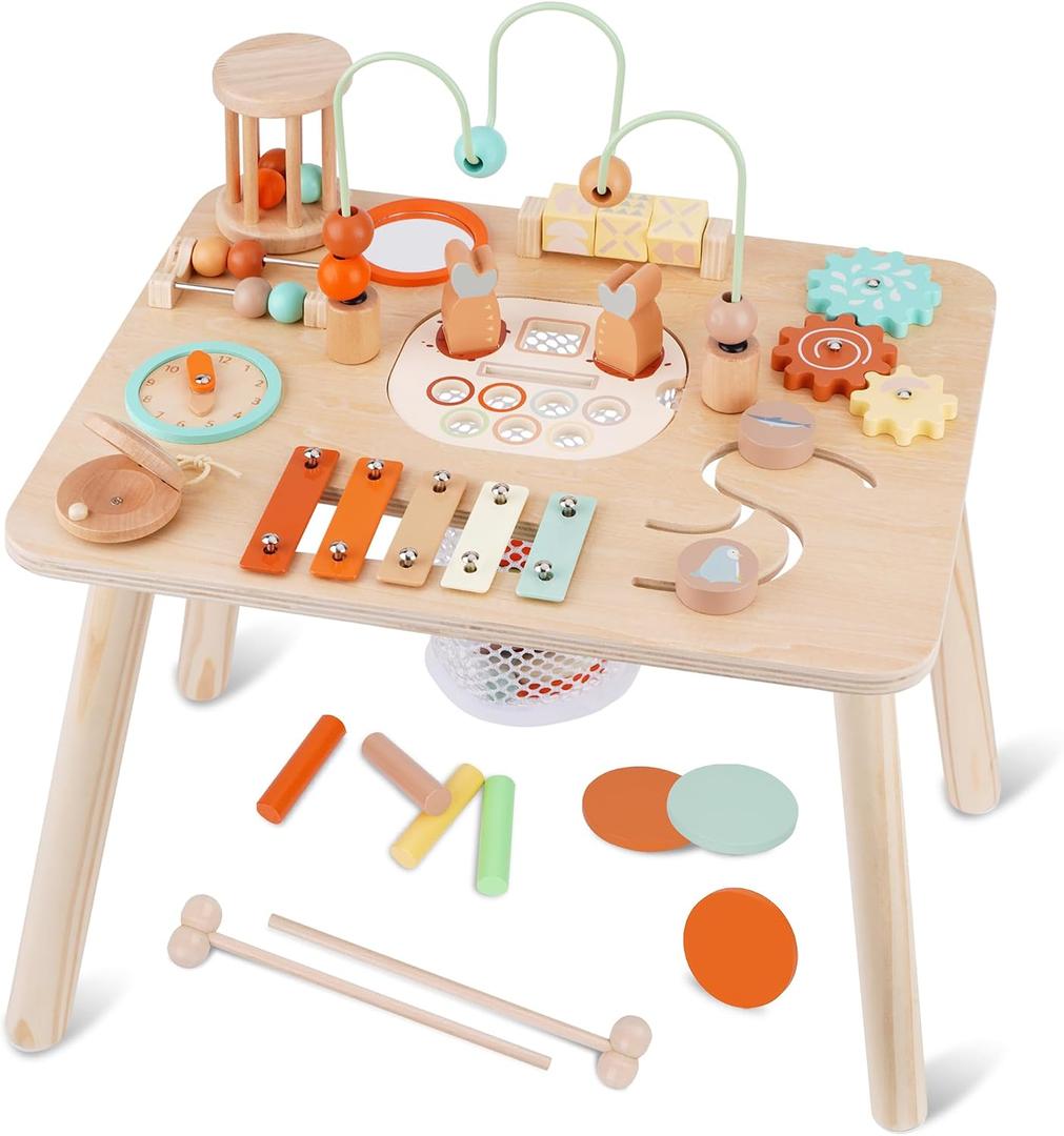 ATOYUS Activity Table, Montessori Toys for 1 2 Year Old Boys Girls Kid, 13 in 1 Wooden Sensory Play Center for Toddler 1-3, Educational Learning Toy for Baby 12-18 Months, 1st Christmas Birthday Gifts