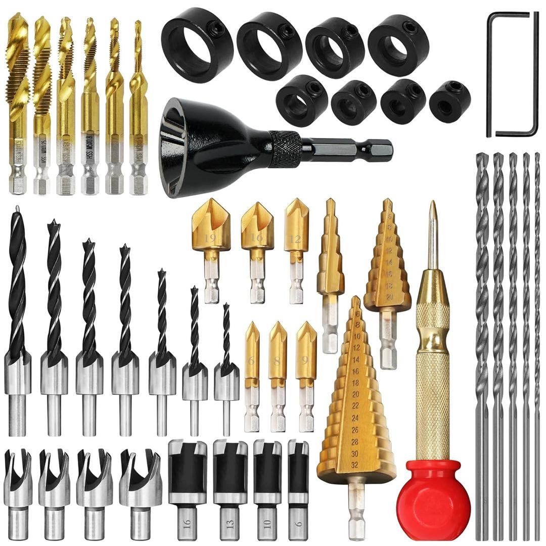 LAMPTOP 39-Piece Woodworking Chamfer Drilling Tool Set - Including Bolt Deburring Tool, Tap Drill Bits, Long Twist Drill Bit, 1/4" Hex Shank, Countersink Drill Bit Wood Plug Cutter