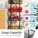 Simple Trending 4 Tier Rolling Fruit Vegetable Basket Cart, Metal Wire Kitchen Storage Organizer on Wheels for Bread Onion Potatoes, Black