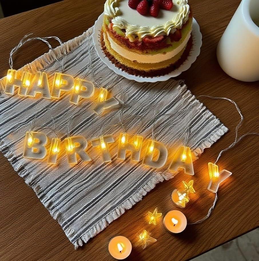 "Happy Birthday LED String Lights, Warm White Light Up Letter Party Hanging Decorations (1.2" Letter Size, 8.2ft Long, Battery Not Included) (Happy Birthday String Lights)