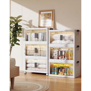 OlarHike 48QT Stackable Storage Bins with Lids - Folding Storage Boxes with Doors and Wheels, Collapsible Plastic Storage Organizer for Closets, Storage and Organization, 6 Pack Cubes