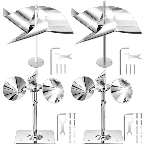 Mysora 4 Pcs Reflective Bird Scare Device Bird Deterrents for Outside Wind Powered Stainless Steel Spinning Pinwheel Reflectors Repellent Devices for Outdoors Garden Roof Pigeon Woodpeckers Sparrows