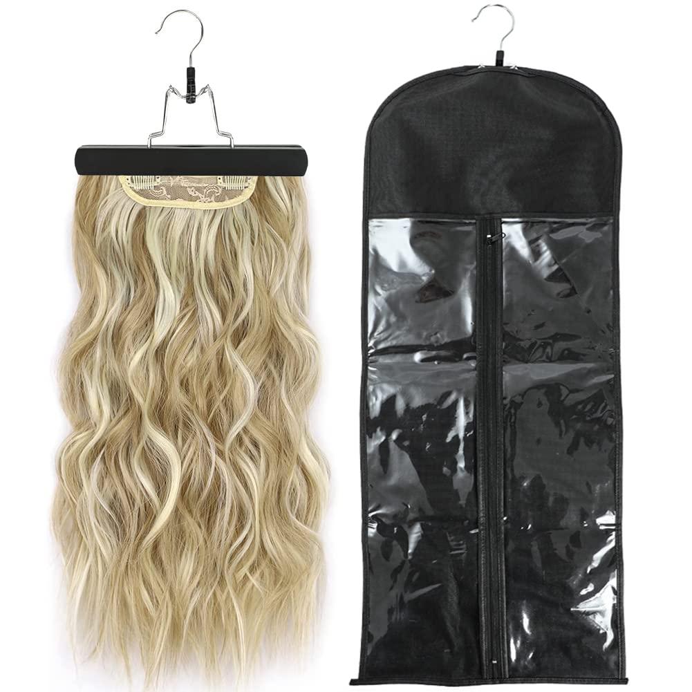 USHUIUS Hair Extension Holder, Extra Long Wig Storage Bag with Hanger for Multiple Wigs Hairpieces, Portable Wig Bags Storage Style Hair Travel Hair Extensions Bag (31.5 Inch, 1Pcs Black)