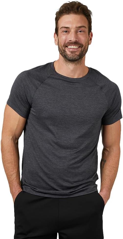 32 Degrees Cool Mens Active T-Shirt | Raglan Short Sleeve | Quick Dry | Anti-Odor (Small, Black Space Dye)