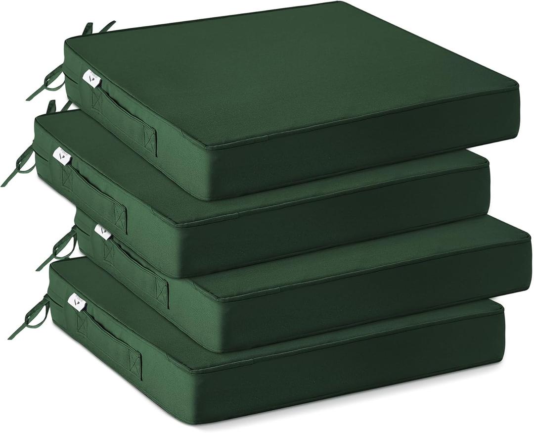 IPYNBAP Outdoor Chair Cushions Set of 4 -Waterproof Outdoor Seat Cushions for Patio Furniture, Patio Chair Cushion with Handle and Ties, Out Door Chair Pads,19x19x3-Square, Forest Green