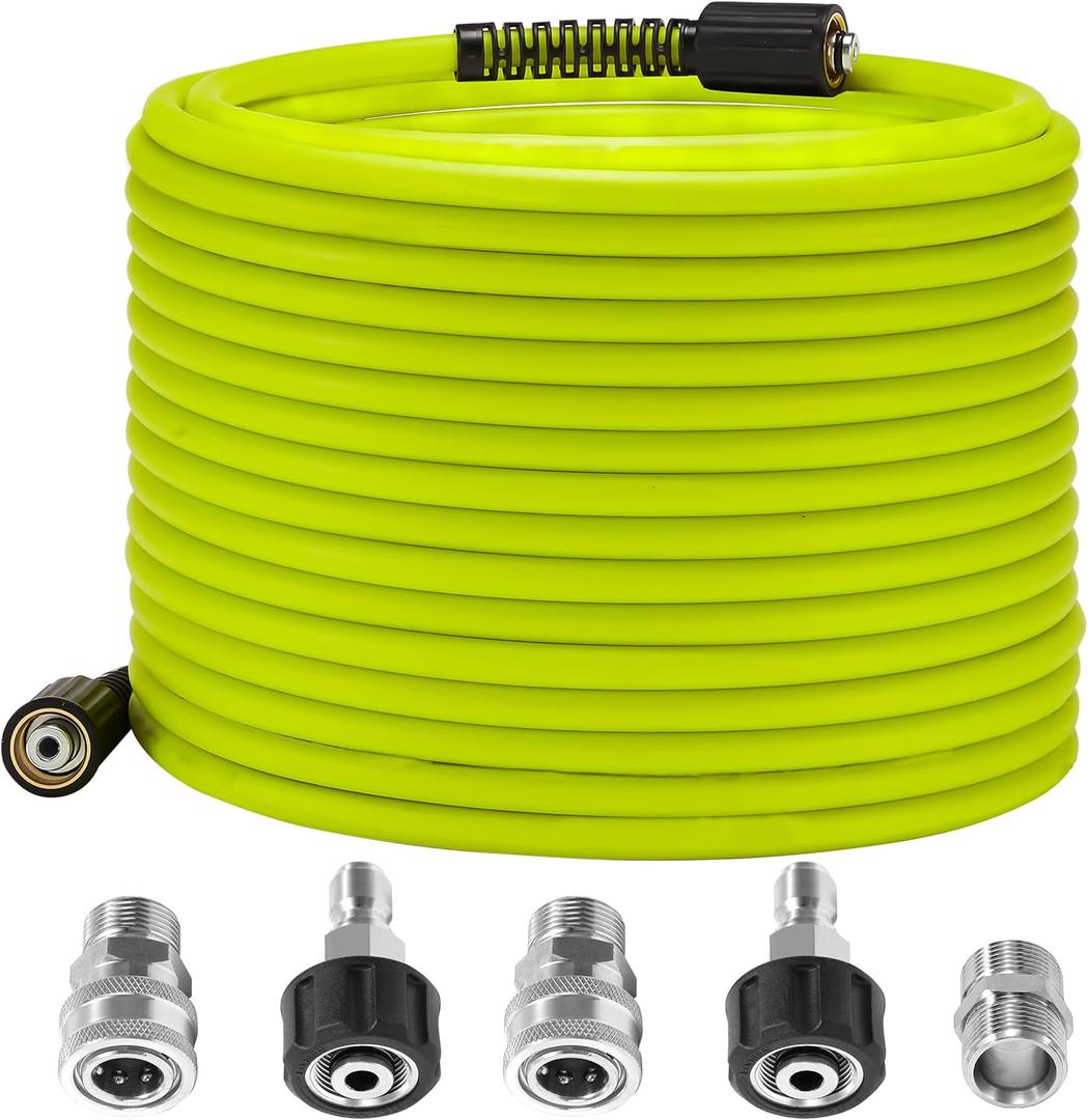 M MINGLE Pressure Washer Hose 50 FT x 1/4" - Replacement Power Wash Hose with M22 14mm Stainless Steel Quick Connect Power Washer Adapter Sets - 3600PSI