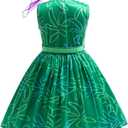 RuuYiicoco 10Pcs Girls Green Costume Cosplay Dress up Halloween Outfits with Wig (Green, 9-10 Years)