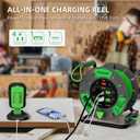 Retractable Extension Cord Reel 80 FT, 14AWG SJTOW Heavy Duty Power Cord with 4 Grounded Outlets, USB-A & USB-C Ports, 13A Circuit Breaker, Hand Crank for Indoor Outdoor Use, ETL Listed, Green