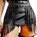 Zoestar Cowgirl Fringe Belt Leather Black Waist Tassel Belts Rave Accessories for Women