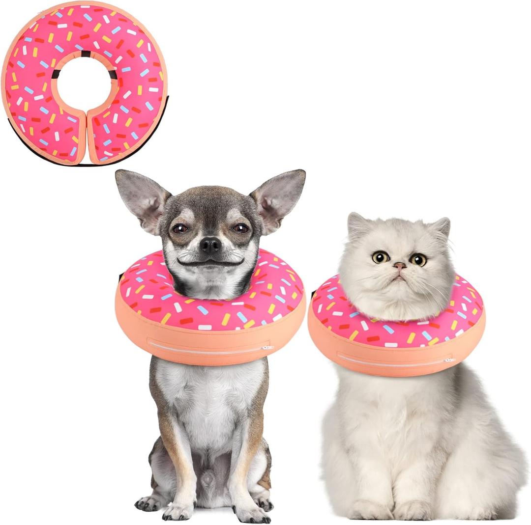 Supet Inflatable Dog Cone Collar for Small Dogs Puppies Cats, Soft Dog Cone Alternative After Surgery for Puppies Cats to Stop Licking (XS(Neck 4"-7"), Donut Pink)
