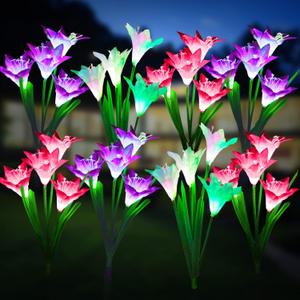 KOOPER Outdoor Solar Lights, 8 Pack Solar Garden Light with Bigger Lily Flowers, Waterproof 7 Color Changing Solar Lights Outdoor - Bigger Panel for Patio Yard Garden Decoration, Gift for Mom
