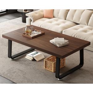 HSH Rustic Walnut Coffee Table, Modern Center Table, Rectangle Industrial Living Room Coffee Table, Simple Farmhouse Wood and Metal Tea Table for Home Bedroom Office, Walnut, 47 in