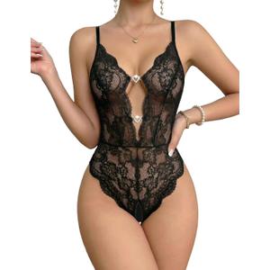 Avidlove Sexy Lingerie for Women Lace Teddy Lingerie One Piece Lingerie Bodysuit (Large, Black)