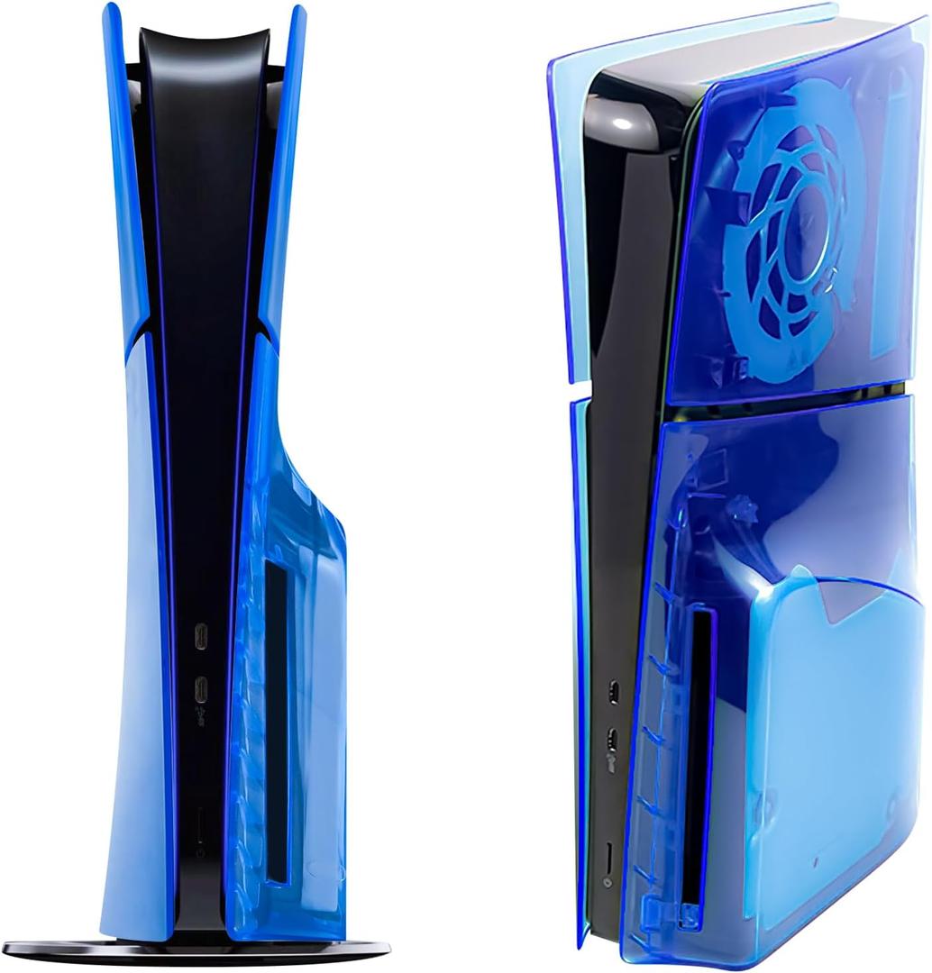 Geekria Transparent Cover Plates Compatible with PlayStation 5 Slim Disc Edition, Replacement Shell Gaming Accessories with Fan Vents, Hard Shockproof ABS Shell Side Panels