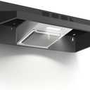 24 inch Range Hood Under Cabinet, Black Kitchen Hood 280CFM, Ducted/Ductless Vent Hood with Rocker Button Control, Stove Hood with 2 Speeds Fan, Bright LED Light