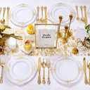 102PCS White and Gold Plastic Plates - Heavy Duty Gold Disposable Plates Include 51PCS 7.5inch Dessert Plates, 51PCS 10.25inch Dinner Plates for Wedding & Parties