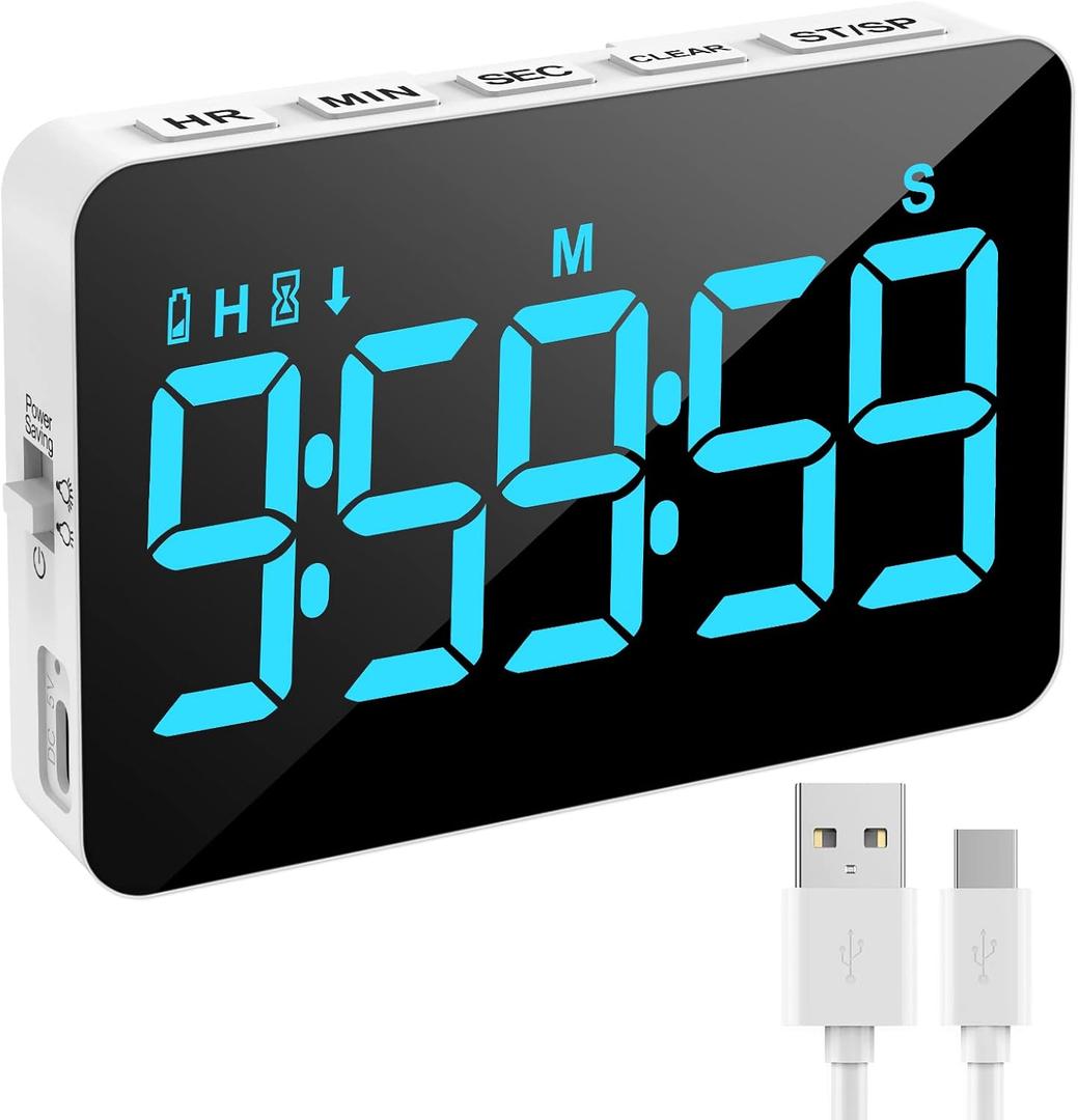 Rechargeable Digital Kitchen Timer for Cooking, Magnetic Timers with Countdown/up, Kids Timer with 5LED Display 3 Brightness 4 Volume Adjustable for Classroom/Office/Home/Work/Fitness/GameBlue