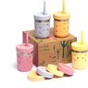 Elk and Friends 10oz Stainless Steel Kids + Toddler Drinking Cups | The Original Mason Jar with Sleeves + Lids | Silicone Straws | Smoothies | Storage Jar | Spill Resistant | Dishwasher Safe | 4 Pack