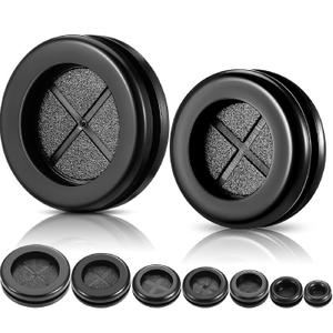 Round Rubber Plug Hole Grommet Kit 7 Sizes Black Double Sided Electrical Firewall Gasket Kit for Protecting Cable Wire Hole Plug Assortment Automotive Supply (52 Pieces)