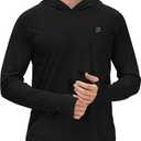 Roadbox Mens UPF 50+ Sun Protection Shirts, Outdoor UV Long Sleeve Fishing Hoodie Shirt for Hiking Running Workout Swimming (XX-Large, Black)
