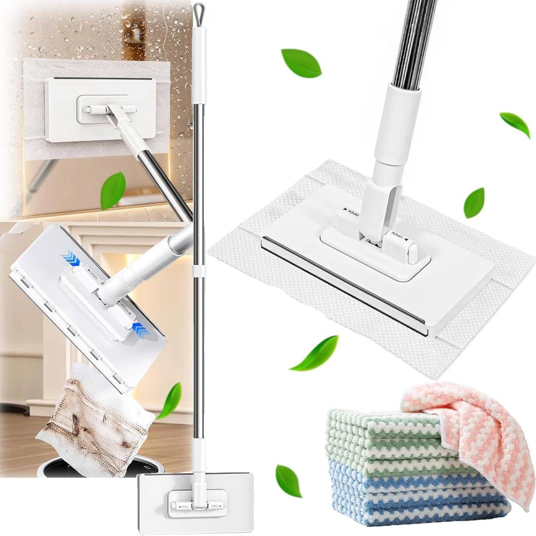 2026 New Snap Grip Mini Mop, Automatic Cloth Changing Mini Mops, 40inches Wet & Dry Click Mops for House Wall Window Bathroom Toilet Corners Door (1*mop+5*Cloth)