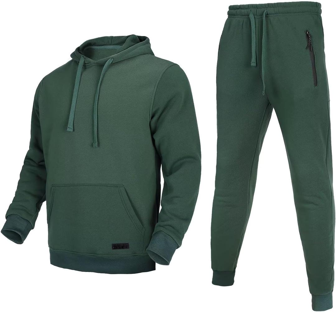 Tracksuit for men 2 pieces,Fleece hooded outfit,fashion warm sweatsuit set (Green, XXXL)