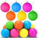 12 Pcs 3.15 Inches Large Neon Christmas Balls Ornaments Colored Shatterproof Baubles Bright Christmas Tree Decoration Fluorescence Plastic Hanging Balls Ornaments for Xmas Holiday Party Home