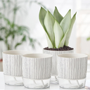 4 Pcs Self Watering Planter Pots, Indoor Plant Plastic Flower Pot with Transparent Visible Water Storage Tank Drainage Hole, Suitable for Indoor and Outdoor Gardens Plant Pot-Stripe, 7*11 cm, 10*14 cm