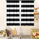 zokyer Black and White Kitchen Curtains Striped Boho Modern Trendy Simple Neutral Small Short 27.5" W x 39" L Window Treatment Tiers for Bedroom Living Room Bathroom 2 Panels Rod Pocket Drapes