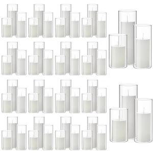 Shihanee 108 Pcs Pillar Candles and Glass Cylinder Vases Clear Cylinder Holders for Slim Pillar Candles Table Decorations, Total 54 Sets(Ivory White,108 Pcs)