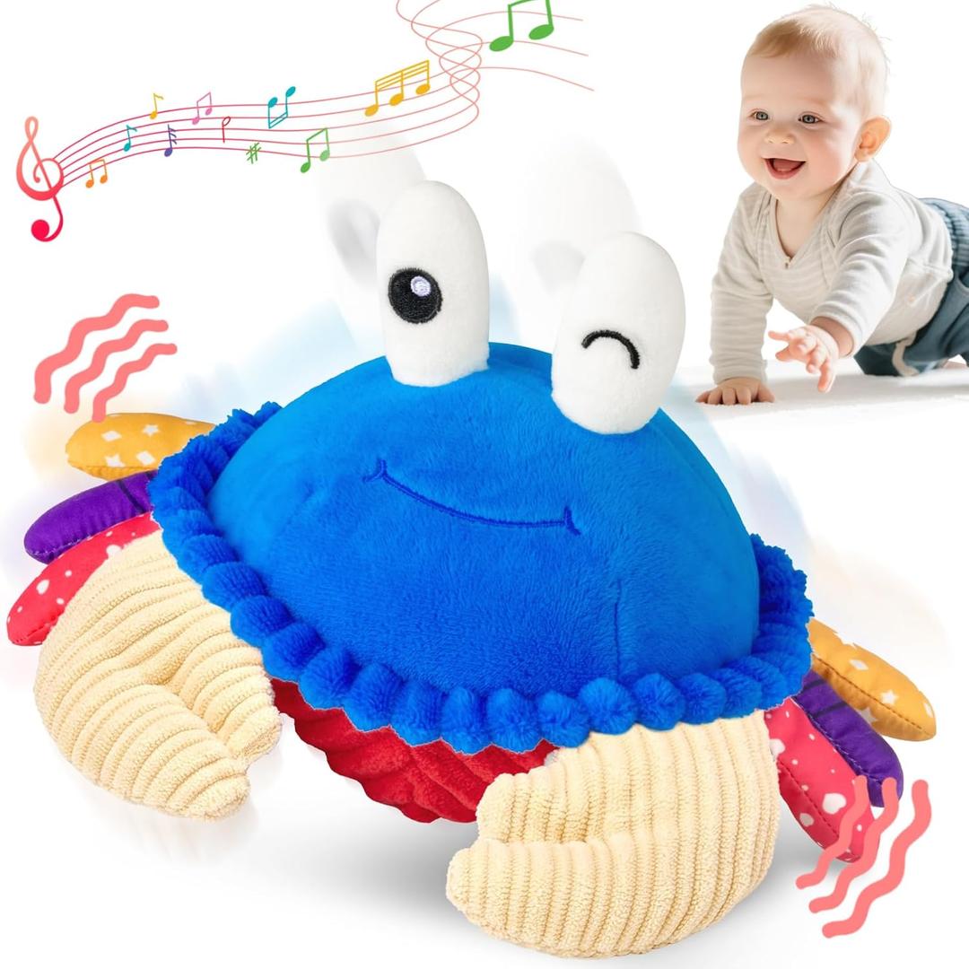 Baby Toys 6-12 Months, Musical Crawling Crab Plush Toy - 40 Songs & Recording Feature, Dancing Walking Moving Bouncing Tummy Time Toy, Sensory Toys for Toddlers 1-3, Birthday Gifts for Infants (Blue)
