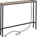 ELYKEN 5.9" Narrow Console Sofa Table with Power Outlets, Total 39.4 Long Behind Couch Table with Charge Station and 6.5 Extension Cord for Living Room, 5.9" D x 39.4W x 29.5H, White Oak