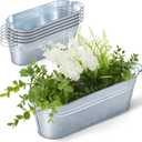 Sabary 6 Pcs Small Galvanized Oval Planters Tub Galvanized Buckets with Handle Oval Metal Pail Flower Pot Rustic Farmhouse Home Decor for Outdoor Party Wedding (11.42 x 3.94 x 2.99 Inch)