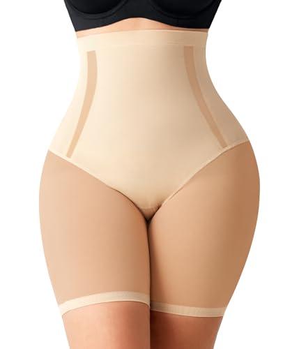 Nebility Shapewear for Women Tummy Control High Waisted Butt Lifting Panties Thighs Slimmer Body Shaper Shorts Beige L
