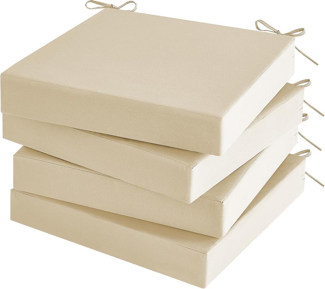 Outdoor Chair Cushions Set of 4 for Outdoor Patio Furniture, Waterproof Patio Seat Cushions with Handle & Ties, 3 Year Color Fastness Square Garden Sofa Couch Pads, 19" x 19" x 3", Beige, 19 x 19 x 3 In - 4