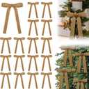 24 Pcs Velvet Bows Christmas Tree Ornaments Vintage Velvet Ribbon Bows for Tree Garland Wreath Indoor Xmas Decorations(5 x 7 Inch, Width of 1",Light Khaki)