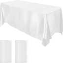 MCEAST 2 Packs Satin Tablecloth 102 x 58 Inches Rectangular Table Overlay Cover Bright Silk Tablecloth Smooth Fabric Table Decor for Wedding Banquet Decoration (White)