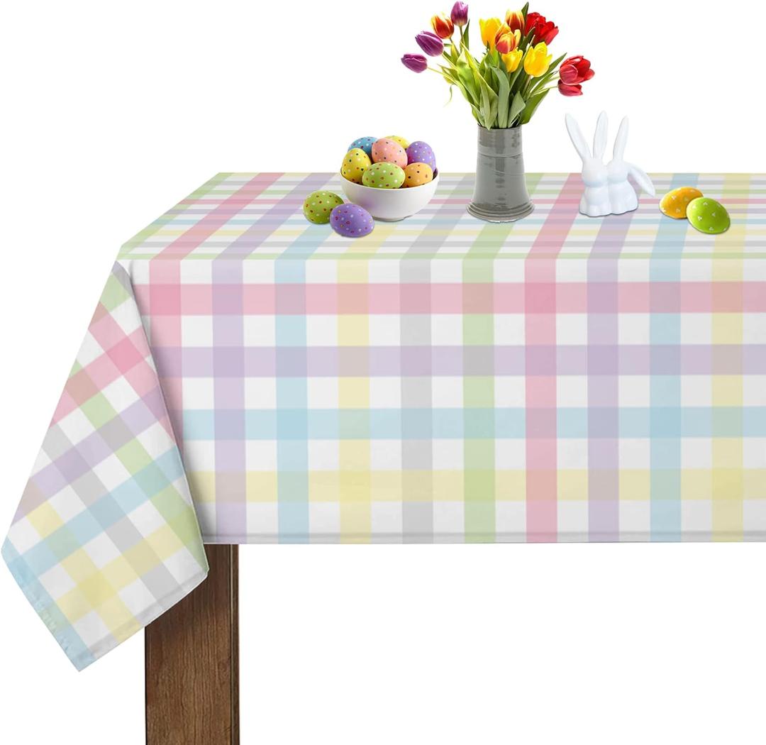 Spring Tablecloth Colorful Checkered Rainbow Plaid Table Cloths 60 Inch X 84 Inch Rectangle Easter Summer Watercolor Buffalo Check Plaid Spill Proof Table Covers for Kitchen Party Dinner Decoration