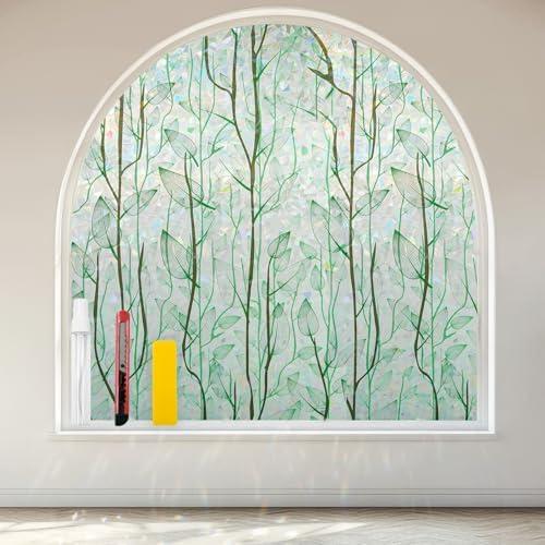 QHY Sunshine Window Privacy Film with Installation Tools Home Decorative Colored Glass Window Stickers Reusable electrostatic Window Stickers (Green Plants, 45.2 * 78.7 in)(6pcs)