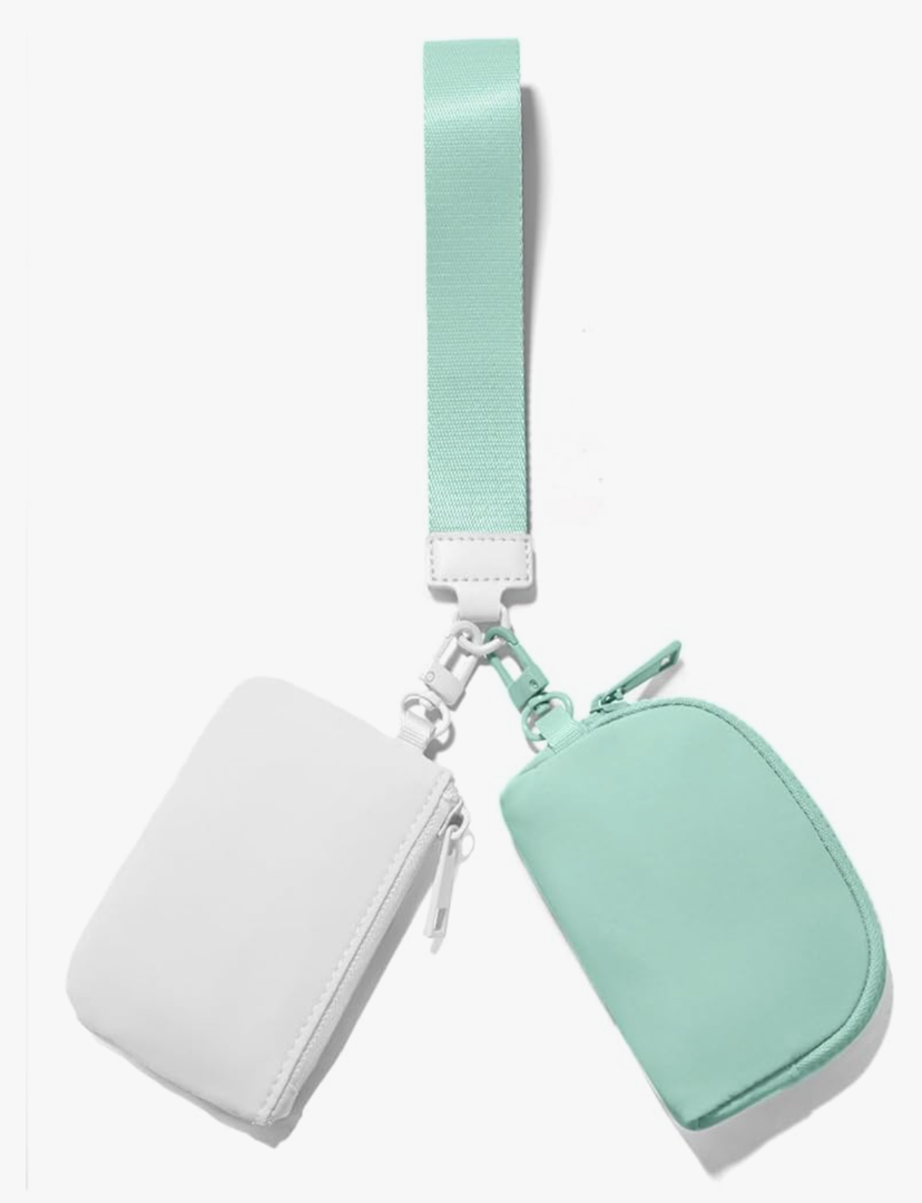 Mini Zip Around Keychain Wristlet Wallets Small Portable Dual Pounch Wristlet Detachable Coin Purse Pocket Gifts for Women Travel Sports Outdoors (White+Green)