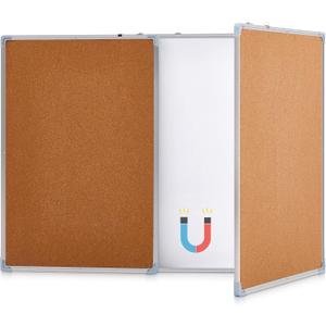 Tri-fold Cork Dry Erase Board, Foldable Whiteboard with Aluminum Frame Wall Mounted Large Vision Board for Door, Home, Office and College(Wood,72"x24")