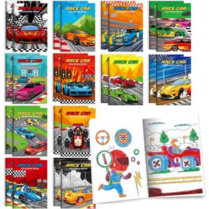 BenLouis 24 Pcs Race Car Mini Coloring Books Kids Racing Theme Party Favors Small Activity Books Bulk for Kids Fast Racecar Wheel Birthday Goodie Bags Stuffers Return Gifts Classroom Travel