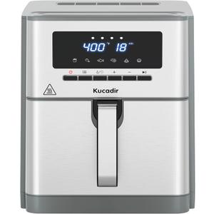 Air Fryer 10 Quart, Large Air Fryer for Families, 6 Cooking Functions AirFryer, 400F Temp Controls in 5 Increments, Ceramic Coated Nonstick Basket and Crisper Plate, Dishwasher-Safe, 1700W, Grey