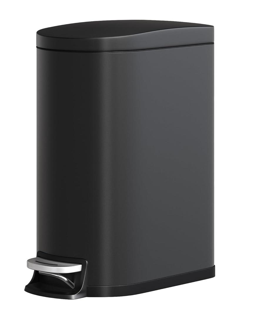 GarveeHome 13 Gal / 50 L Stainless Steel Kitchen Trash Can with Lid, Slim Step-On Garbage Bin, Large Rustproof Metal Trash Can with Soft Close, Inner Bucket & Rear Handle, Black