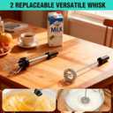 HAUSHOF Powerful Rechargeable Milk Frother Wand with Stand, Handheld Electric Foam Maker, Drink Mixer with 2 Detachable Stainless Steel Whisks 2 Speeds for Coffee Latte, Cappuccino, Matcha, Black