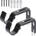 Premium Curtain Rod Brackets for Wall - Adjustable Hooks, Iron Holders for 1 Inch Rod - Black (Pack of 2)