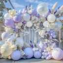 Pastel Purple White Balloon Garland - Double Stuffed Lavender Light Purple Cream Balloon Arch Kit Pearl Lilac White Ivory Color for Birthday Baby Shower Bridal Wedding Butterfly Fairy Party Decor